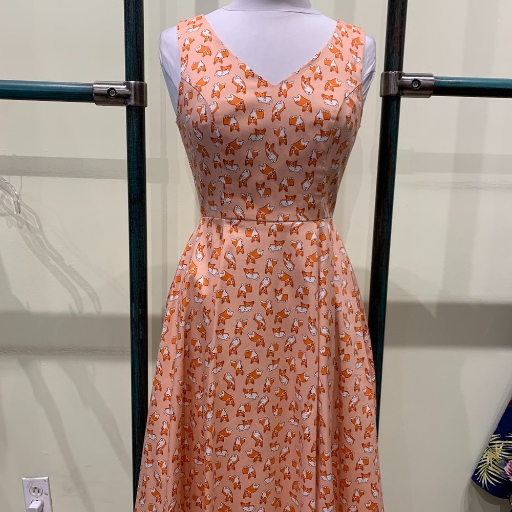 Orange Corgi Print Dress